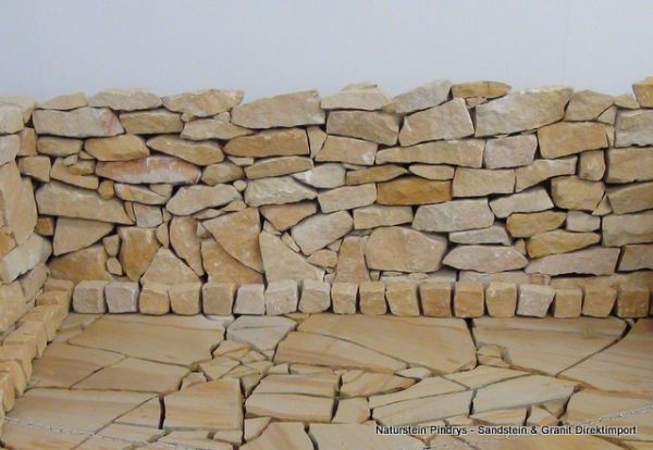 Sandstein Bruchsteine gelb / beige Trockenmauer, Gartensteine